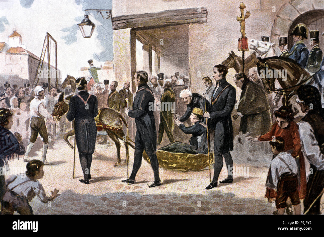 Ignominious transfer to the gibbet of General Rafael del Riego, 1823. Stock Photo
