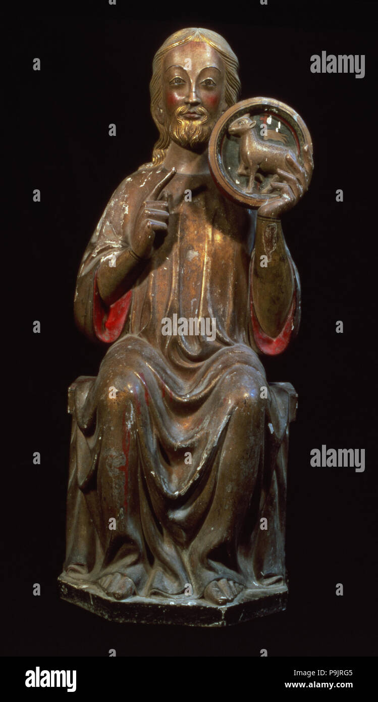 Saint John the Baptist, woodcarving sculpture. Stock Photo