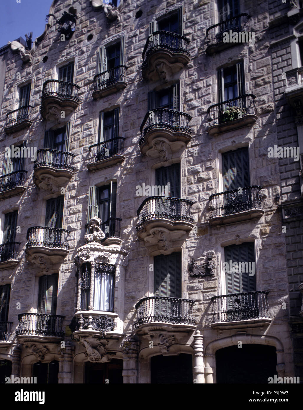 Detail of the façade of the house 'Can Calvet', at Caspe Street in Barcelona, 1898-1900, designed… Stock Photo