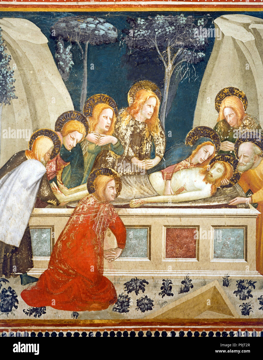 Jesus in the tomb with her ??mother and apostles' by Ferrer Bassa Stock