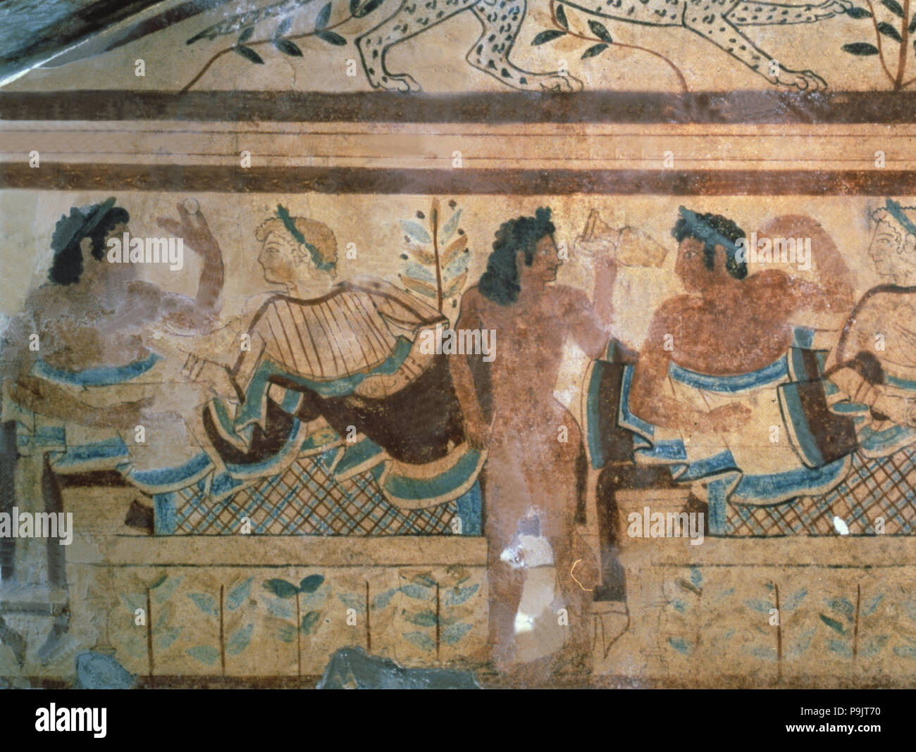 Tomb of the Leopards, fresco with a symposium scene. Stock Photo