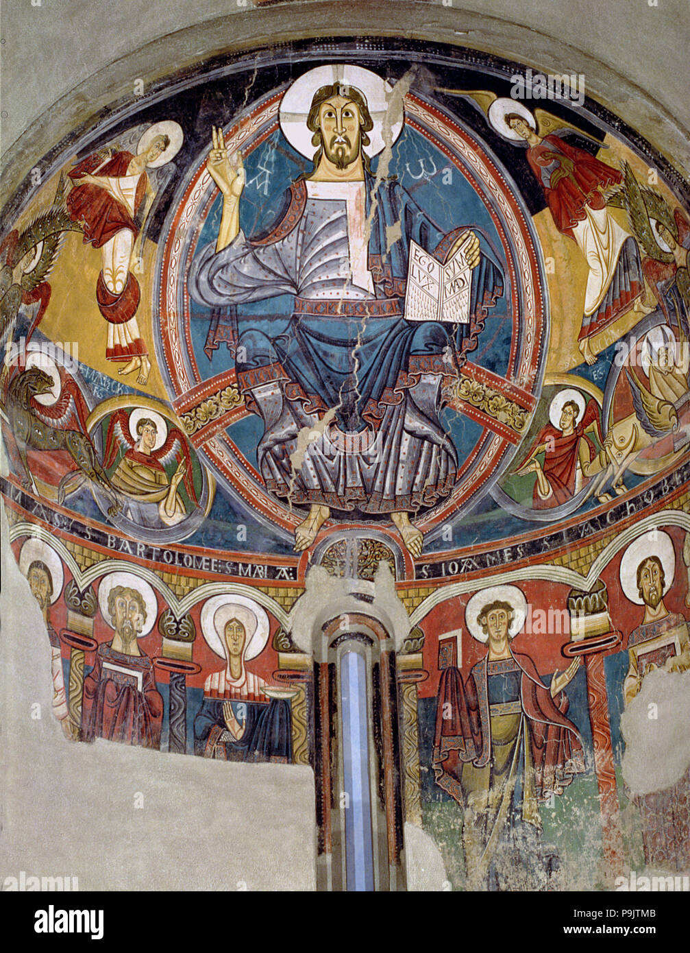 Pantocrator in the apse of the church of Sant Climent de Taüll in the Vall de Boi (Boi Valley), A… Stock Photo