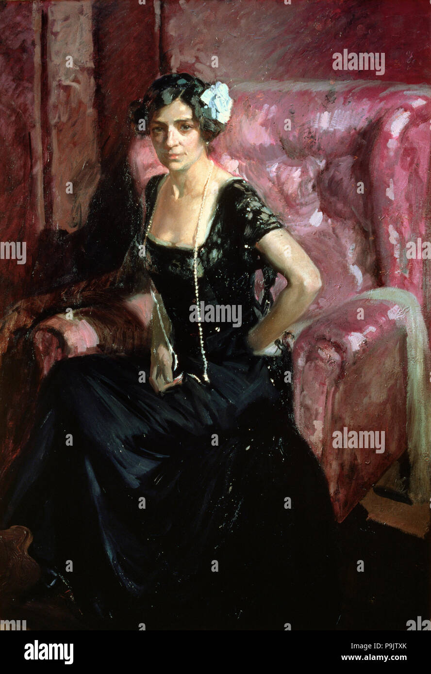 'Clotilde in Evening Dress' Oil, 1911 by Joaquin Sorolla. Stock Photo