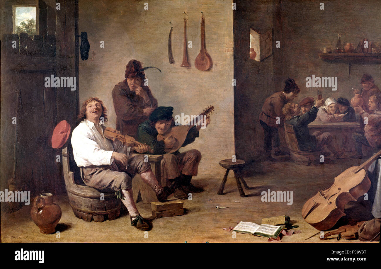 'Musicians in the tavern' by David Teniers the Younger. Stock Photo
