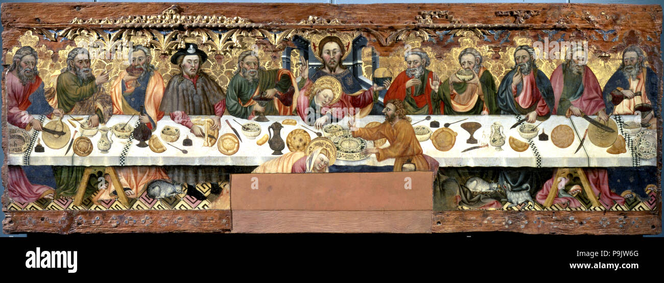 Last Supper' tempera painting on wood by Jaume Ferrer. Stock Photo