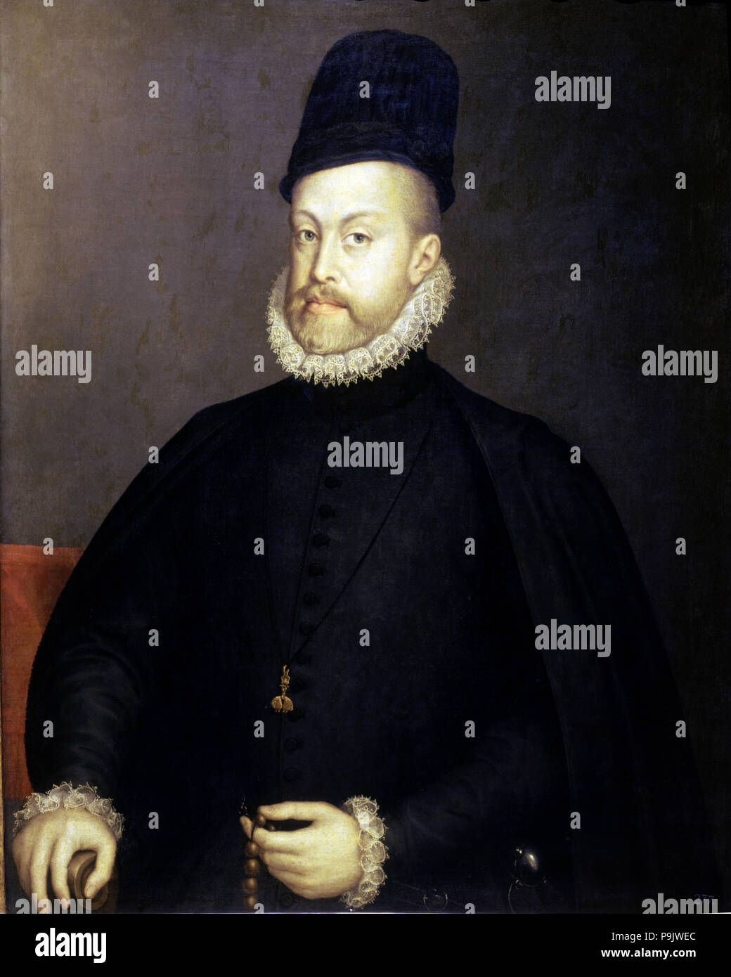 Portrait of Philip II. (1527-1598). King of Spain., Renaissance style also attributed to Sanchez … Stock Photo