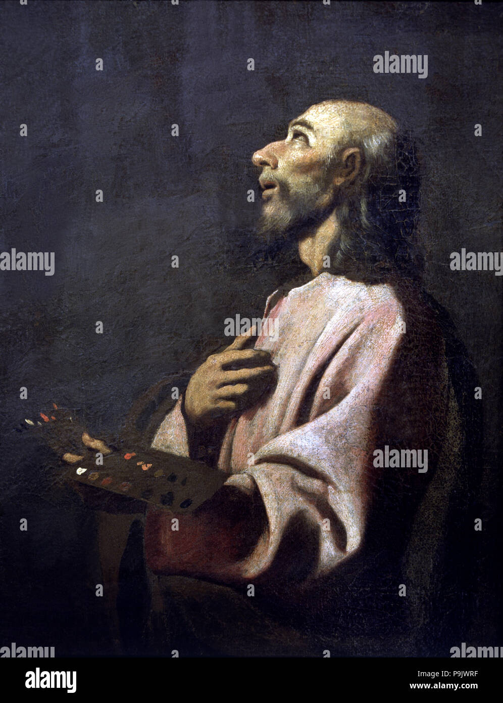 'Saint Luke as a painter before Christ on the Cross', oil painting by Zurbarán, detail, possibly… Stock Photo