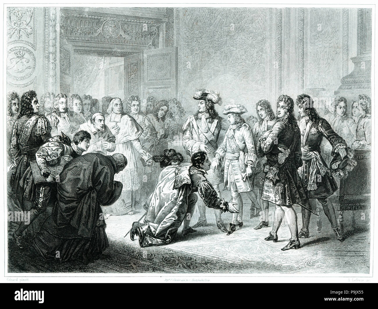 The Duke of Anjou, Philip V of Bourbon (1683-1746) declared King of Spain on 16 November 1700, engraving from 1853.