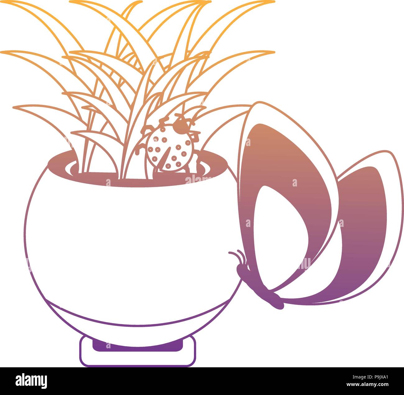 plant in a flowerpot icon over white background, vector illustration ...