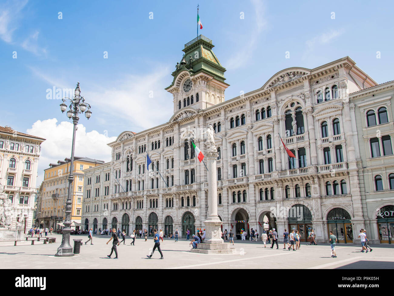 Europe, Italy, Trieste - Piazza Unita d'Italia at sunny day with beautiful blue sky. Stock Photo