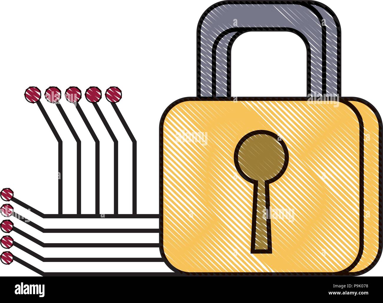 padlock-with-circuit-board-over-white-background-vector-illustration