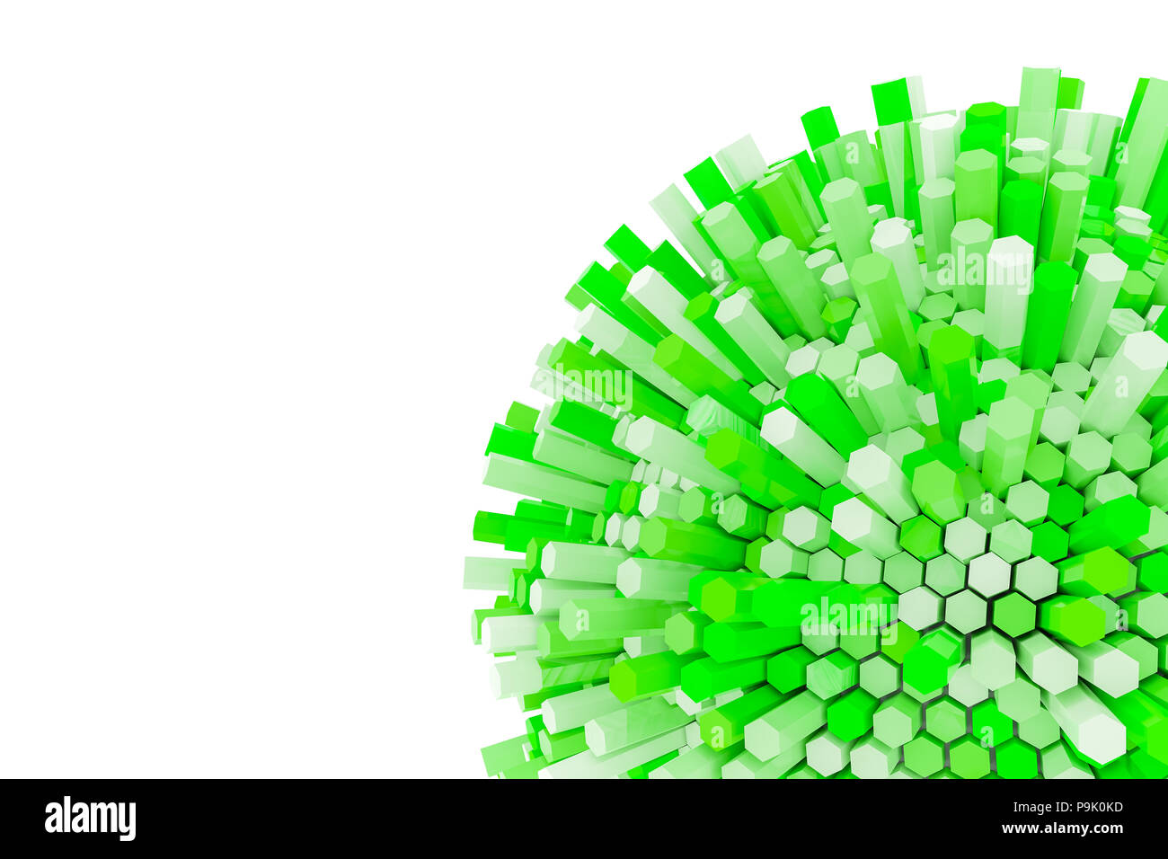 3D rendering of green hexagonal prism. Sci-fi background. Abstract ...