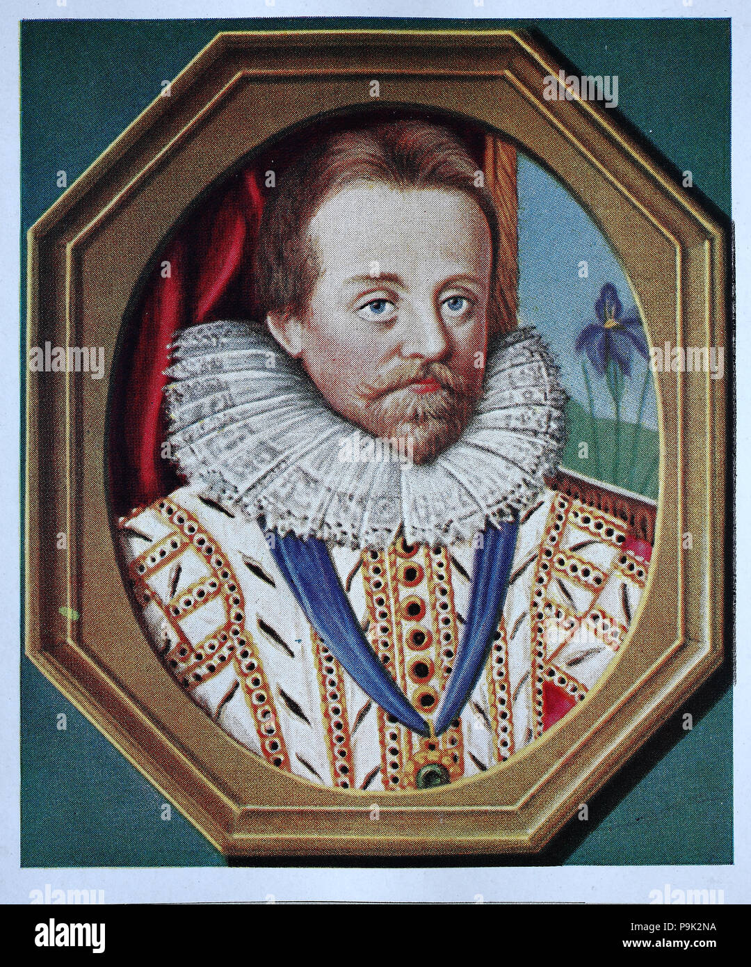 James VI and I, James Charles Stuart, 19 June 1566 â€“ 27 March 1625, was King of Scotland as James VI from 24 July 1567 and King of England and Ireland as James I from the union of the Scottish and English crowns on 24 March 1603 until his death in 1625, digital improved reproduction of an original print from the year 1900 Stock Photo
