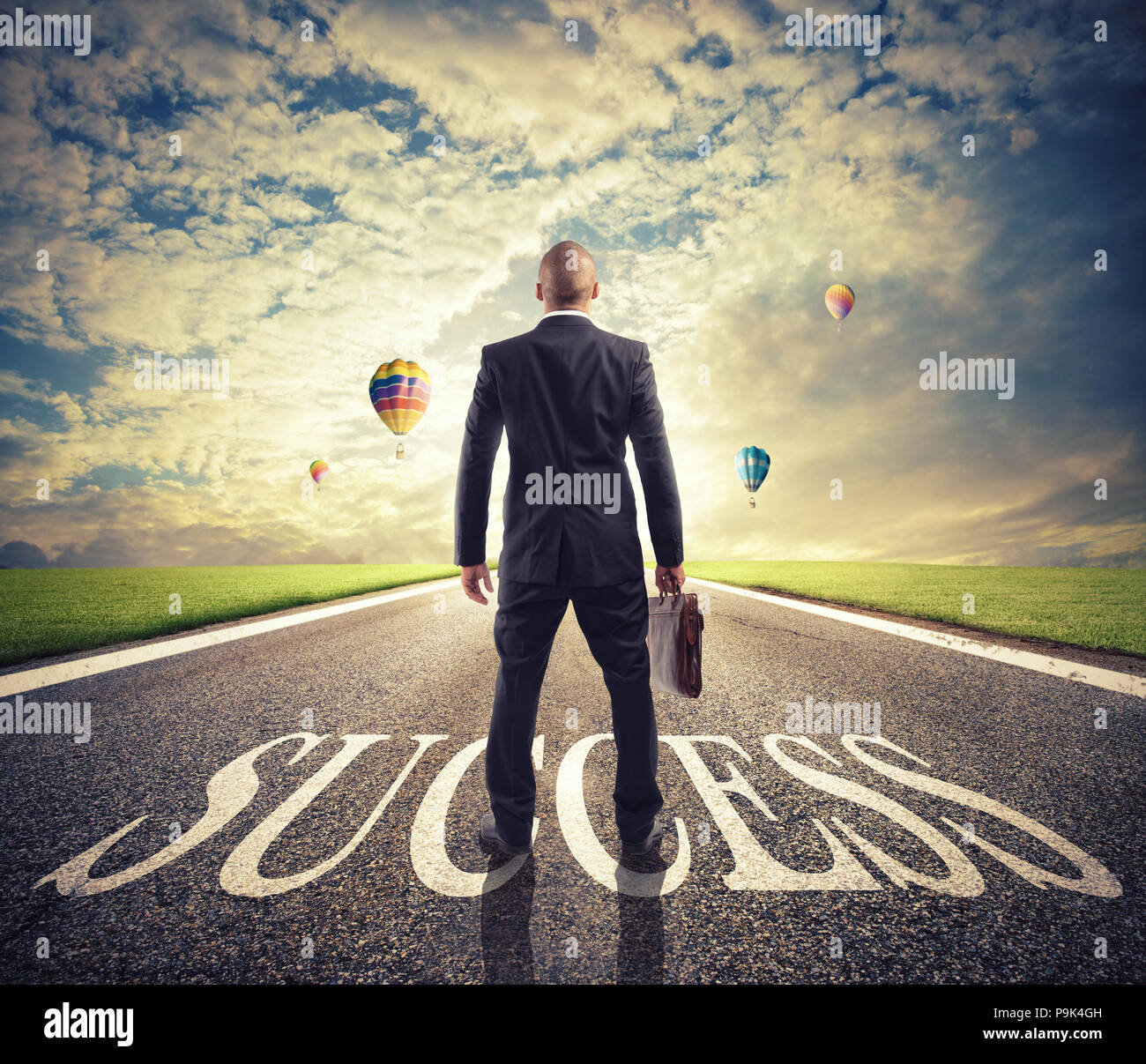 Man walks on a success way. Concept of successful businessman and ...