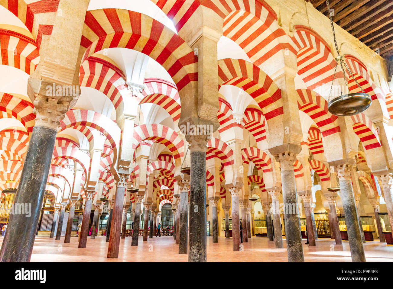 Moorish columns in the Mosque–Cathedral of Cordoba, Andalusia, Spain Stock Photo