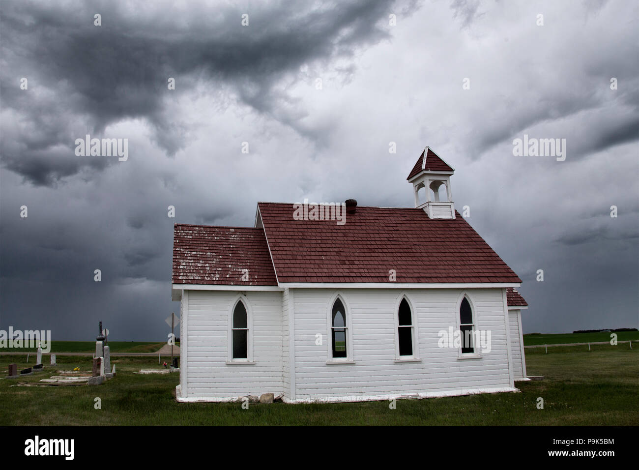 Prairie Storm Clouds in Saskatchewan Canada country church Stock Photo ...
