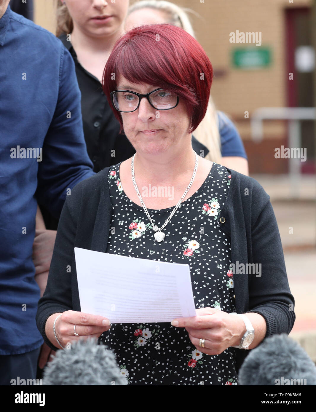 Tracy Lewis reads a statement outside Woking Coroner's Court, following the verdict of the inquest into the death of her brother, Private Sean Benton, at Deepcut Army Barracks. The 20-year-old was found with five bullets in his chest at the Surrey base in June 1995, shortly after he had been told he was to be discharged from the military. Stock Photo