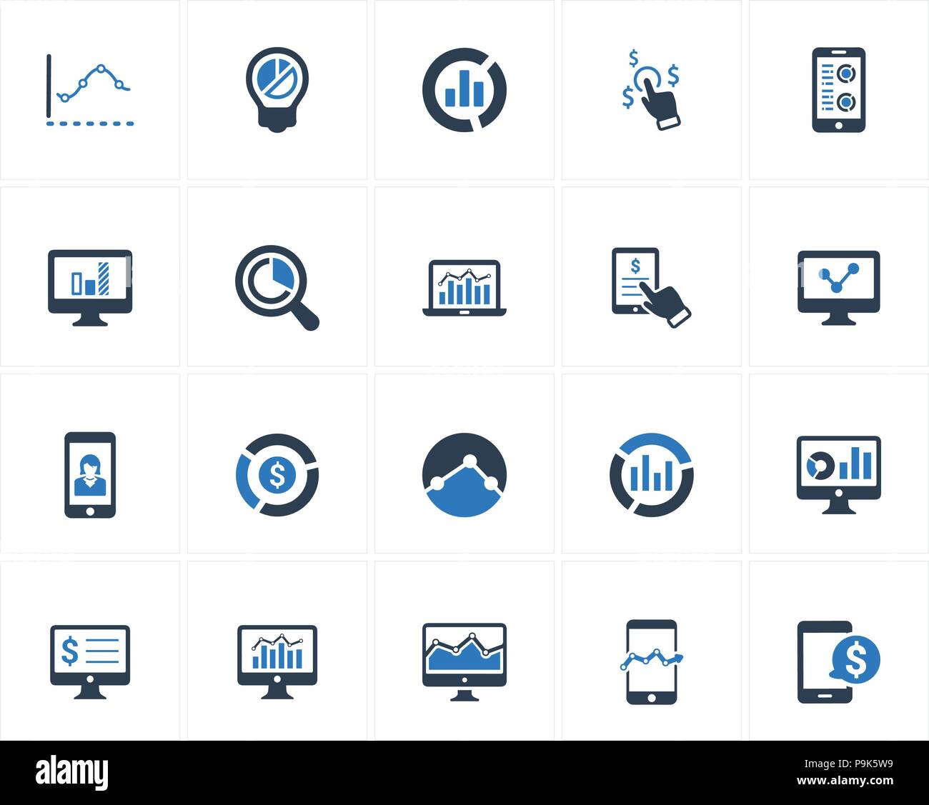 Beautiful, Meticulously Designed Online Business Report Icons - Blue Version Stock Vector