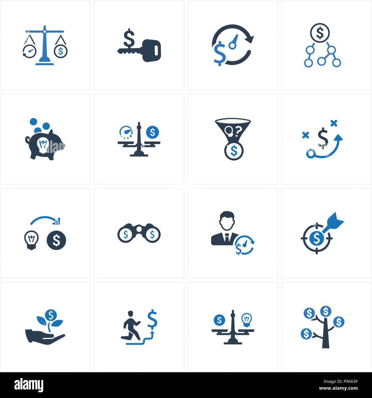 Beautiful, Meticulously Designed Money Making Strategy Icons - Blue ...