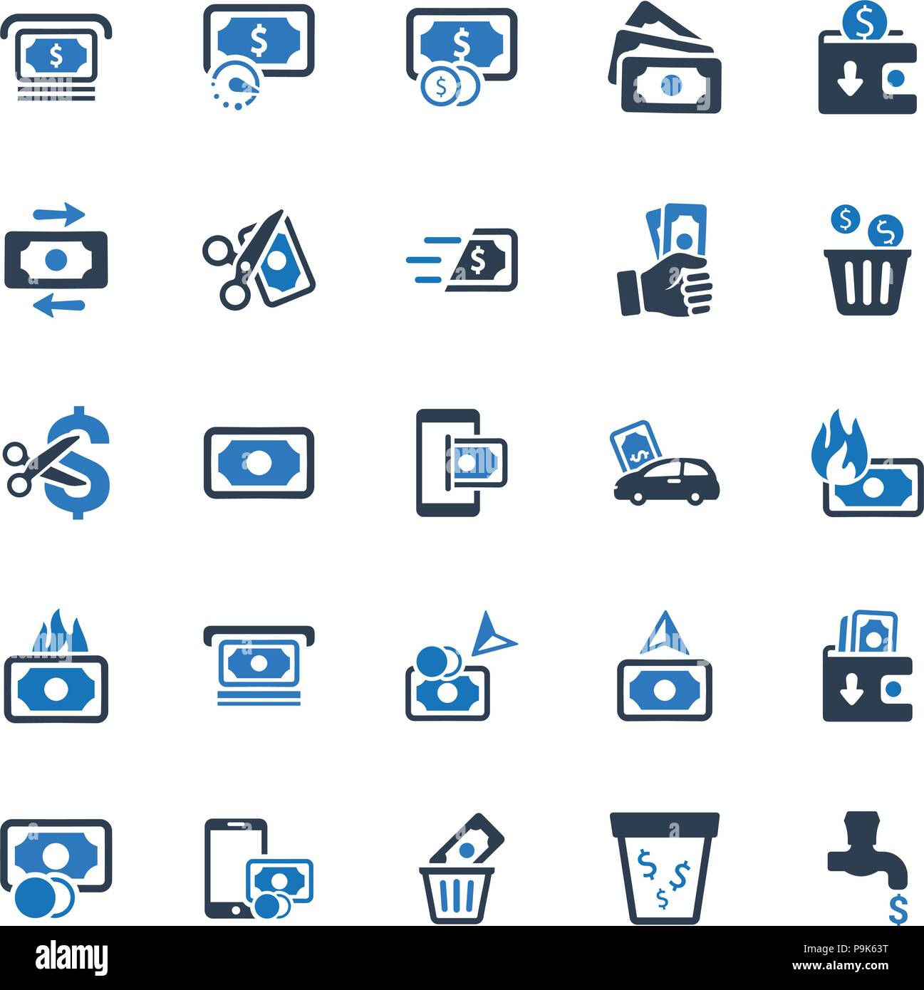 Beautiful, Meticulously Designed Money Icons - Blue Version Stock Vector