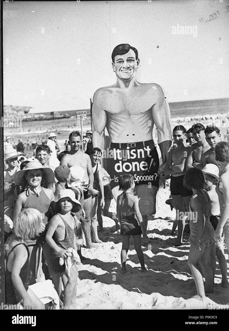 242 SLNSW 19473 Tall man publicity for It isnt done taken for BEF Films Stock Photo
