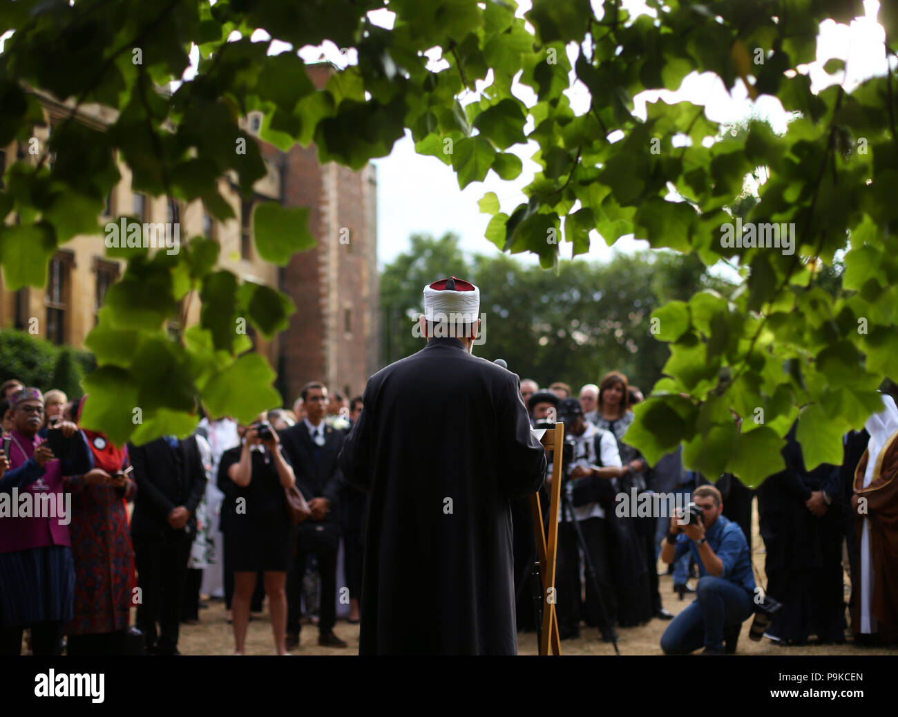 The Grand Imam of al-Azhar al-Sharif, Dr Mohamed Sayed Tantawy speaks at Lambeth Palace, London, during a visit to celebrate the Emerging Peacemakers Forum - which has come to fruition due to the Anglican Communion and from Al-Azhar Al-Sherif dialogue committee. Stock Photo