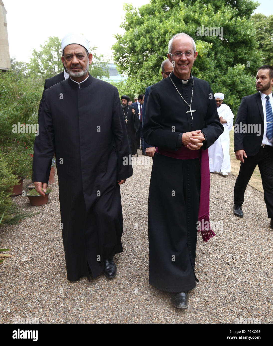 The Archbishop of Canterbury Justin Welby (right) with The Grand Imam of al-Azhar al-Sharif, Dr Mohamed Sayed Tantawy at Lambeth Palace, London, during a visit to celebrate the Emerging Peacemakers Forum - which has come to fruition due to the Anglican Communion and from Al-Azhar Al-Sherif dialogue committee. Stock Photo