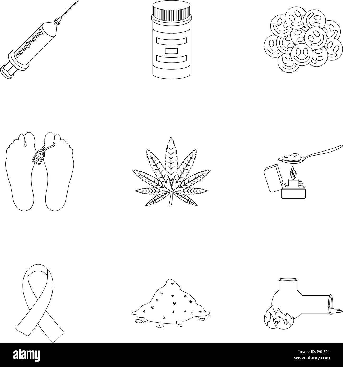 Drugs set icons in outline style. Big collection of drugs vector symbol ...