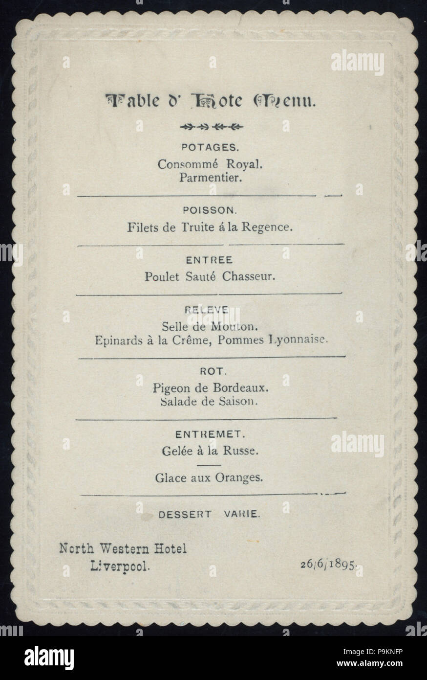 555 DINNER (held by) NORTH WESTERN HOTEL (at) LIVERPOOL (ENGLAND ) (HOTEL;) (NYPL Hades-270541-470249) Stock Photo