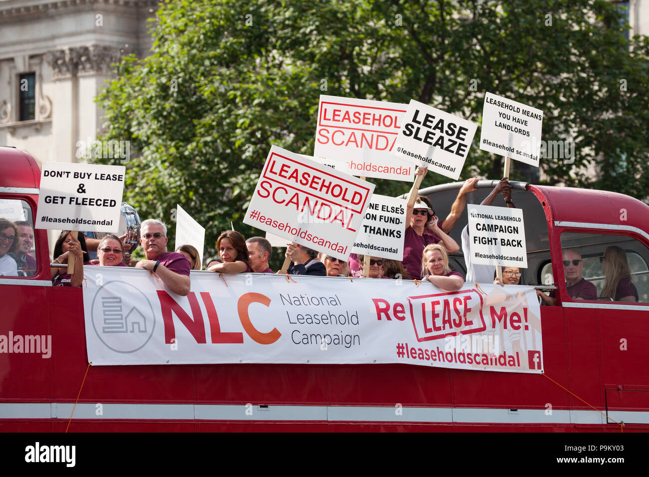 London, UK. 18th July, 2018. Activists from the National Leasehold Campaign protest in Westminster against the leasehold system of property rights, calling for leasehold to be abolished, for strict regulation of residential managing agents and for a Select Committee inquiry. Credit: Mark Kerrison/Alamy Live News Stock Photo