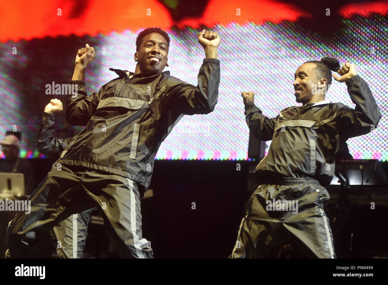 Ostrava, Czech Republic. 18th July, 2018. U.S. music group N.E.R.D performs during the 17th Colours of Ostrava music festival in Dolni Vitkovice complex, Ostrava, Czech Republic, July 18, 2018. Credit: Jaroslav Ozana/CTK Photo/Alamy Live News Stock Photo