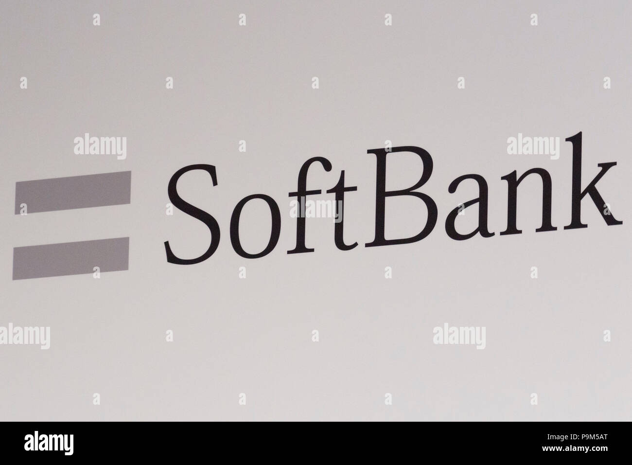 Tokyo Japan 19th July 18 A Logo Of Softbank On Display During A News Conference On