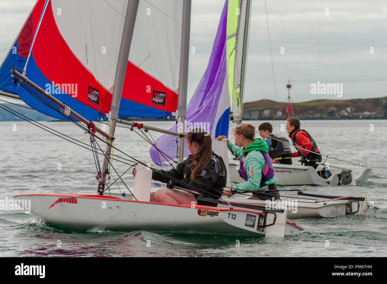 Schull, West Cork, Ireland. 19th July, 2018. Young people come from all over the island of Ireland, including the North, to take part in the schools regatta which is aimed at novice racing sailors. Credit: Andy Gibson/Alamy Live News. Stock Photo