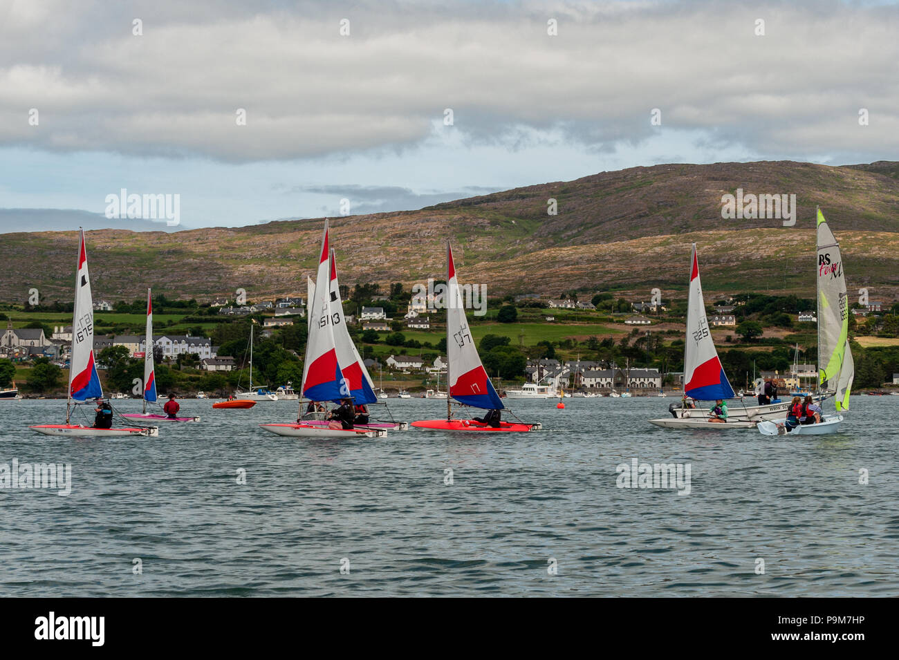 Schull, West Cork, Ireland. 19th July, 2018. Young people come from all over the island of Ireland, including the North, to take part in the schools regatta which is aimed at novice racing sailors. Credit: Andy Gibson/Alamy Live News. Stock Photo