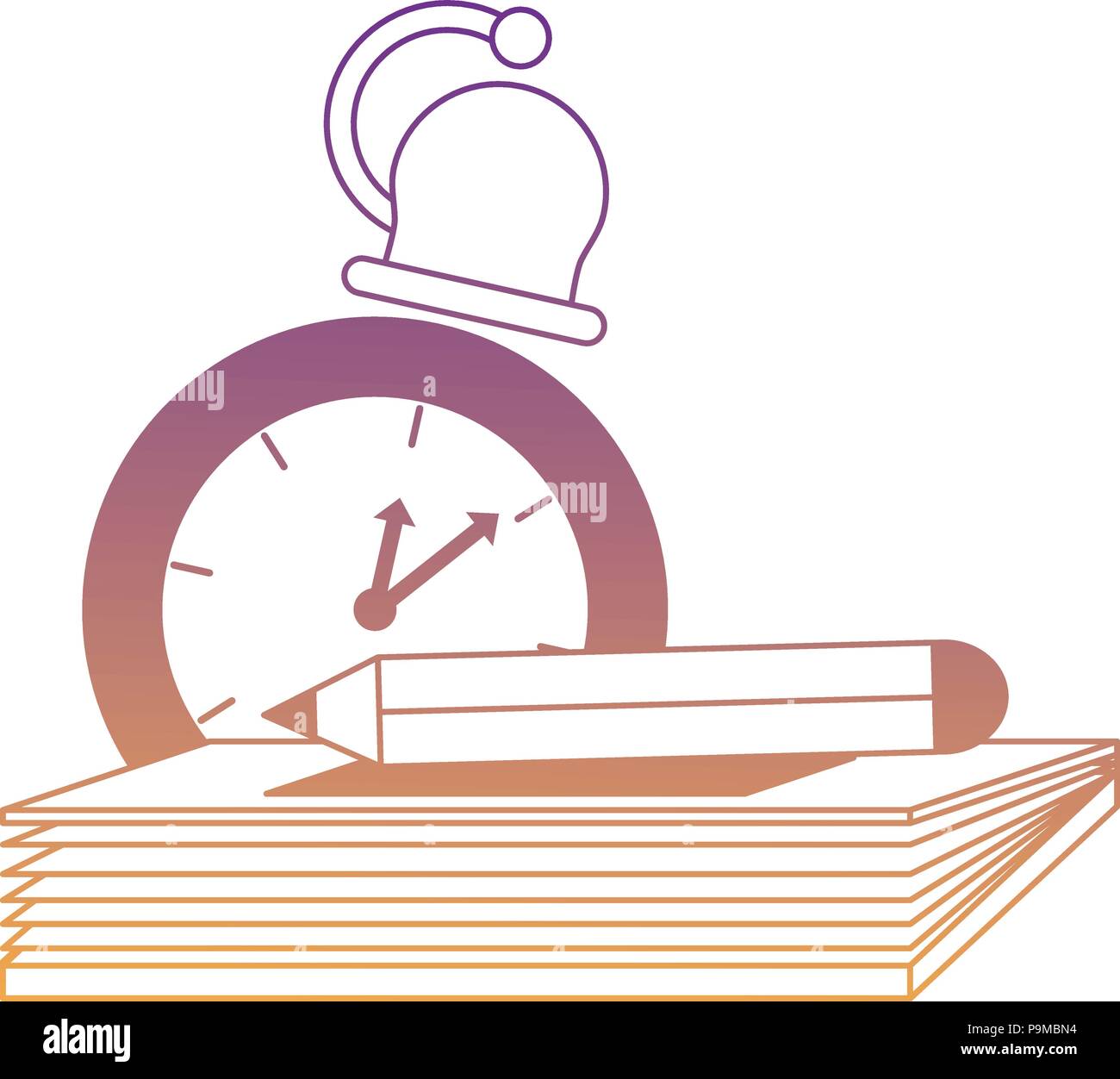 notebook and school bell over white background, vector illustration ...