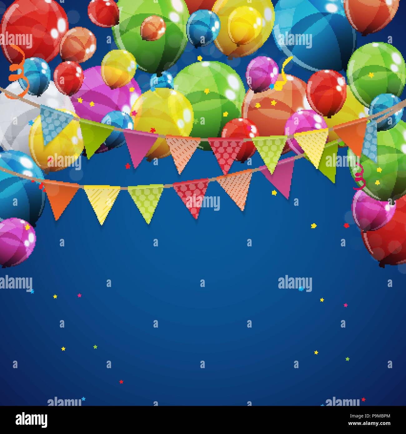 Color Glossy Happy Birthday Balloons Banner Background Vector Illustration