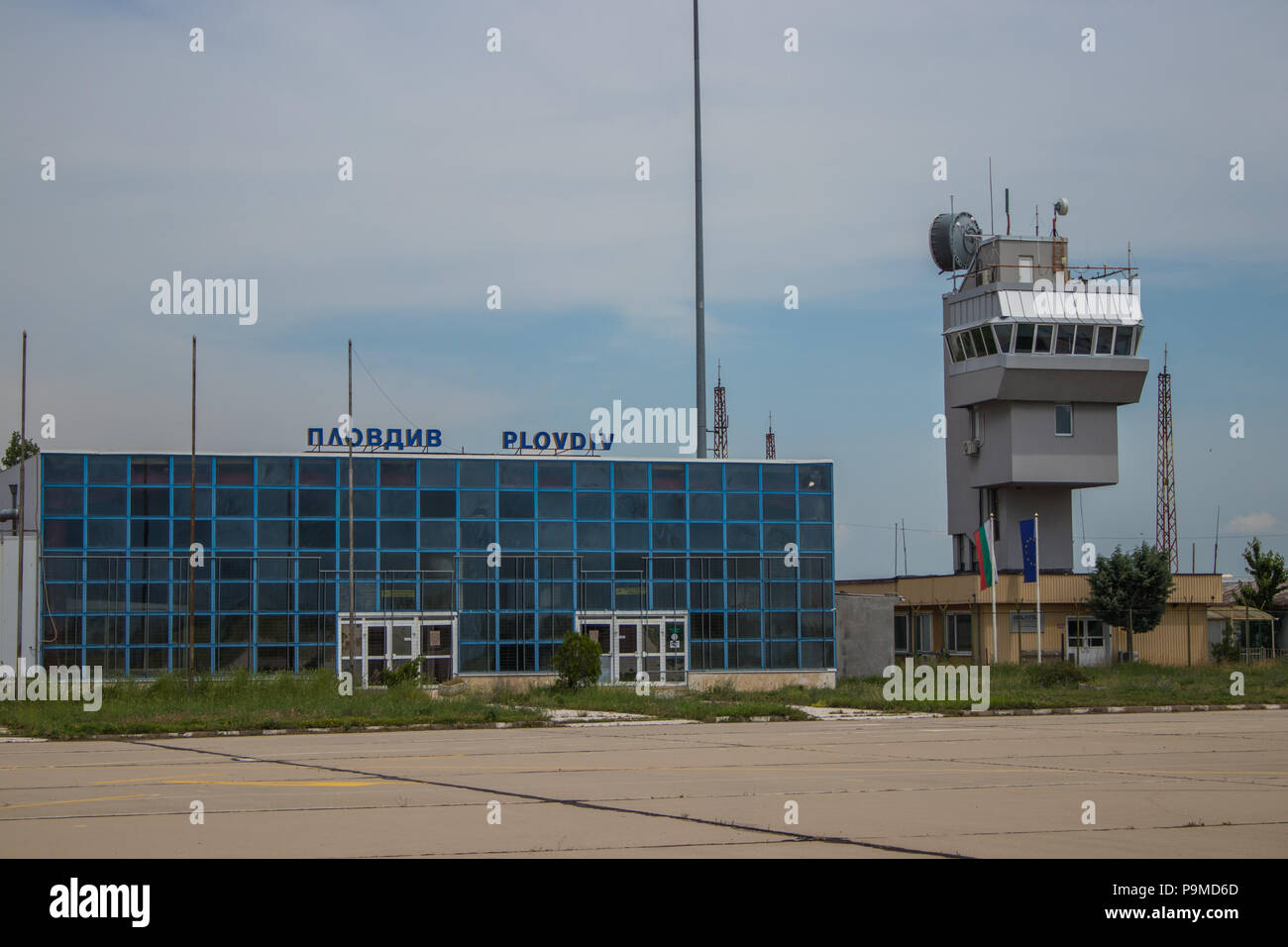 Old run-down airport terminal in Bulgaria Stock Photo