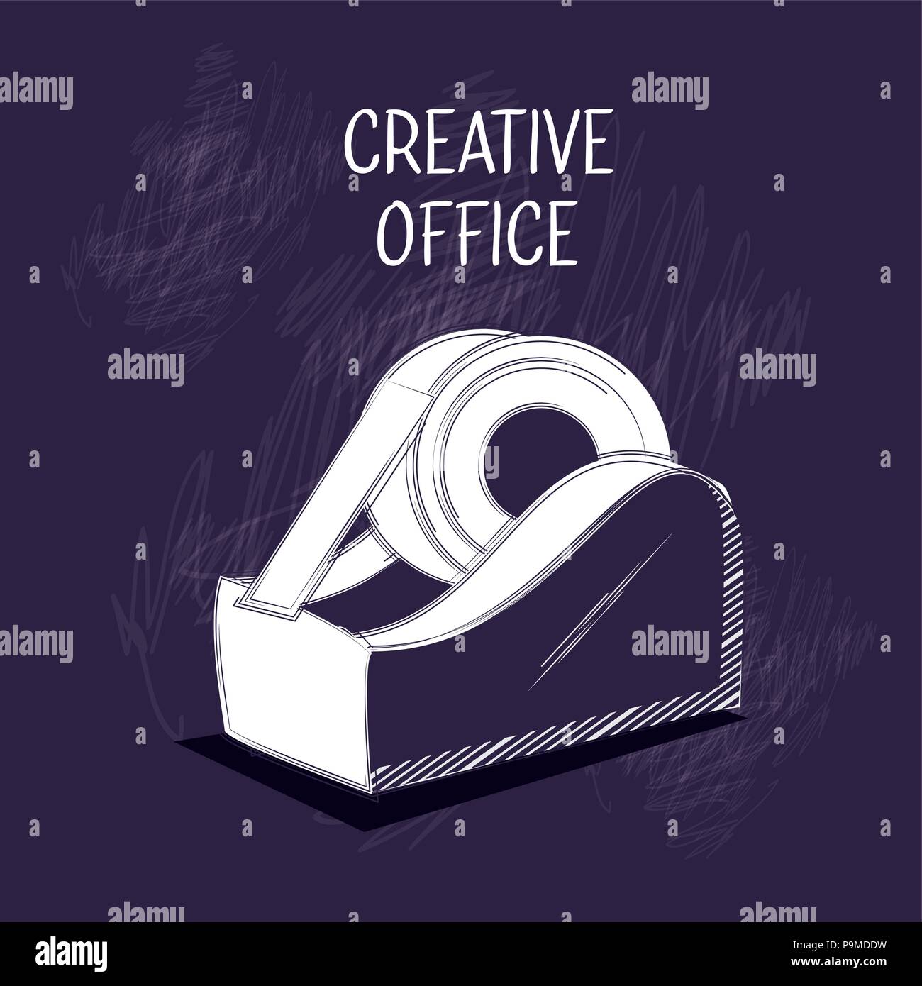 creative office design with tape dispenser icon over blue background
