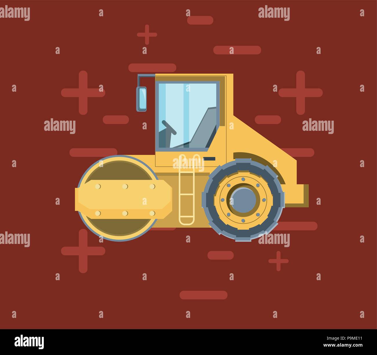 construction road roller icon over brown background, colorful design ...