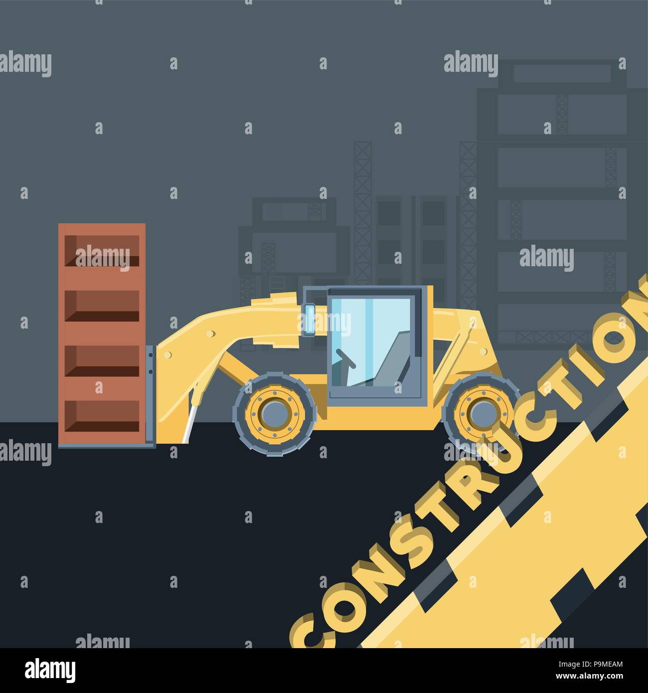 Construction Design With Grader Truck Icon Over Gray Background Colorful Vector Illustration