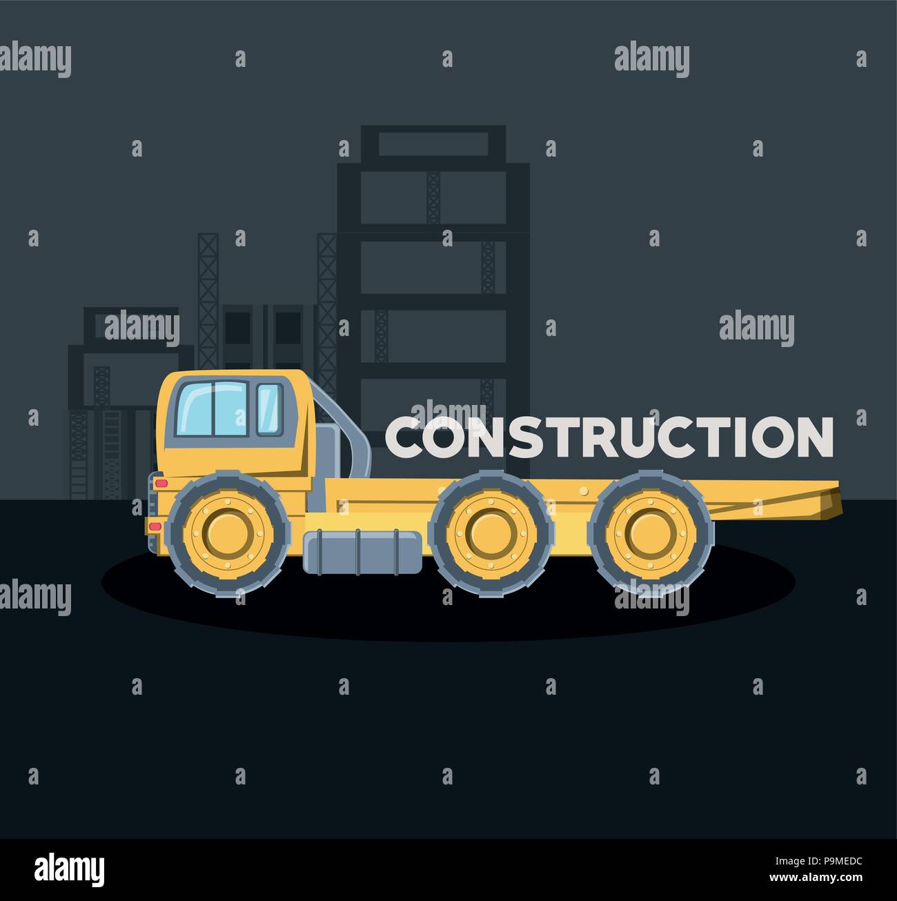 construction design with flatbed truck icon over black background ...
