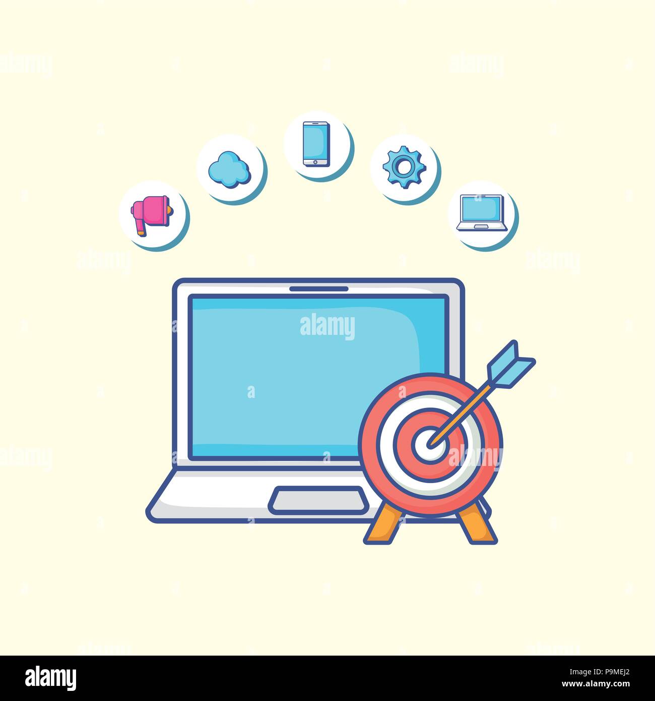 digital marketing design with laptop computer and related icons over ...