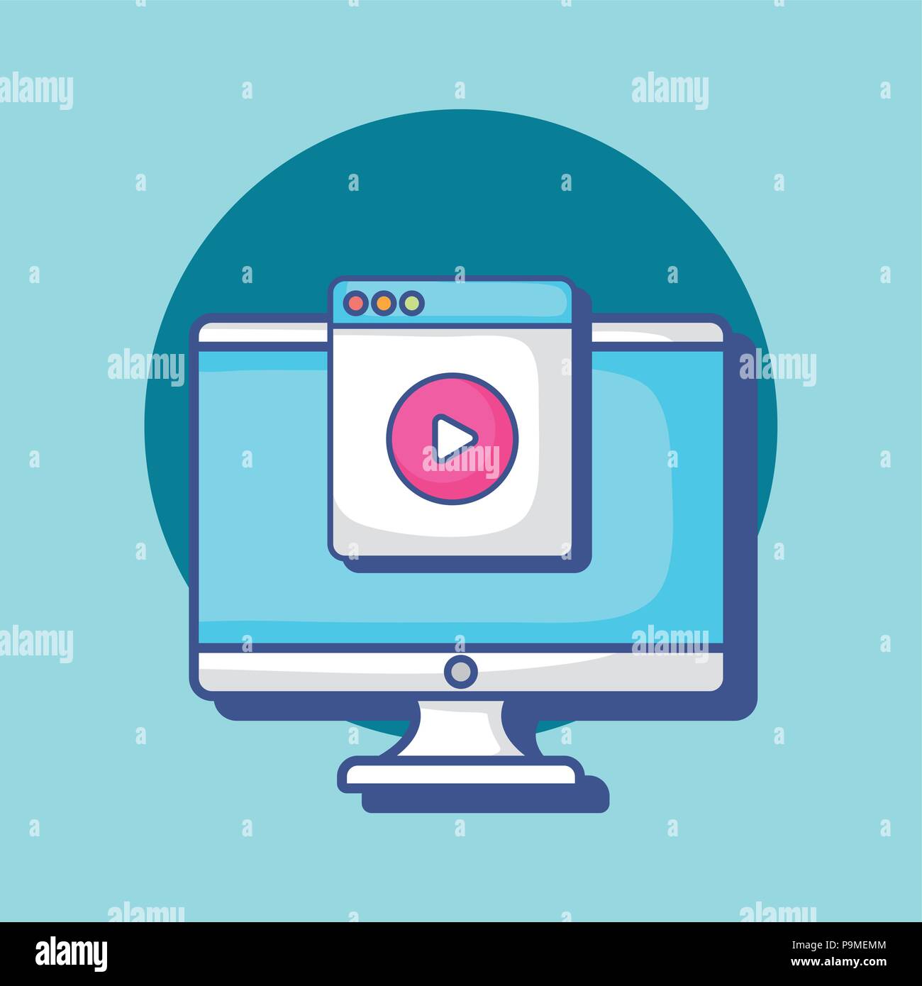 computer and web interface over blue background, colorful design ...