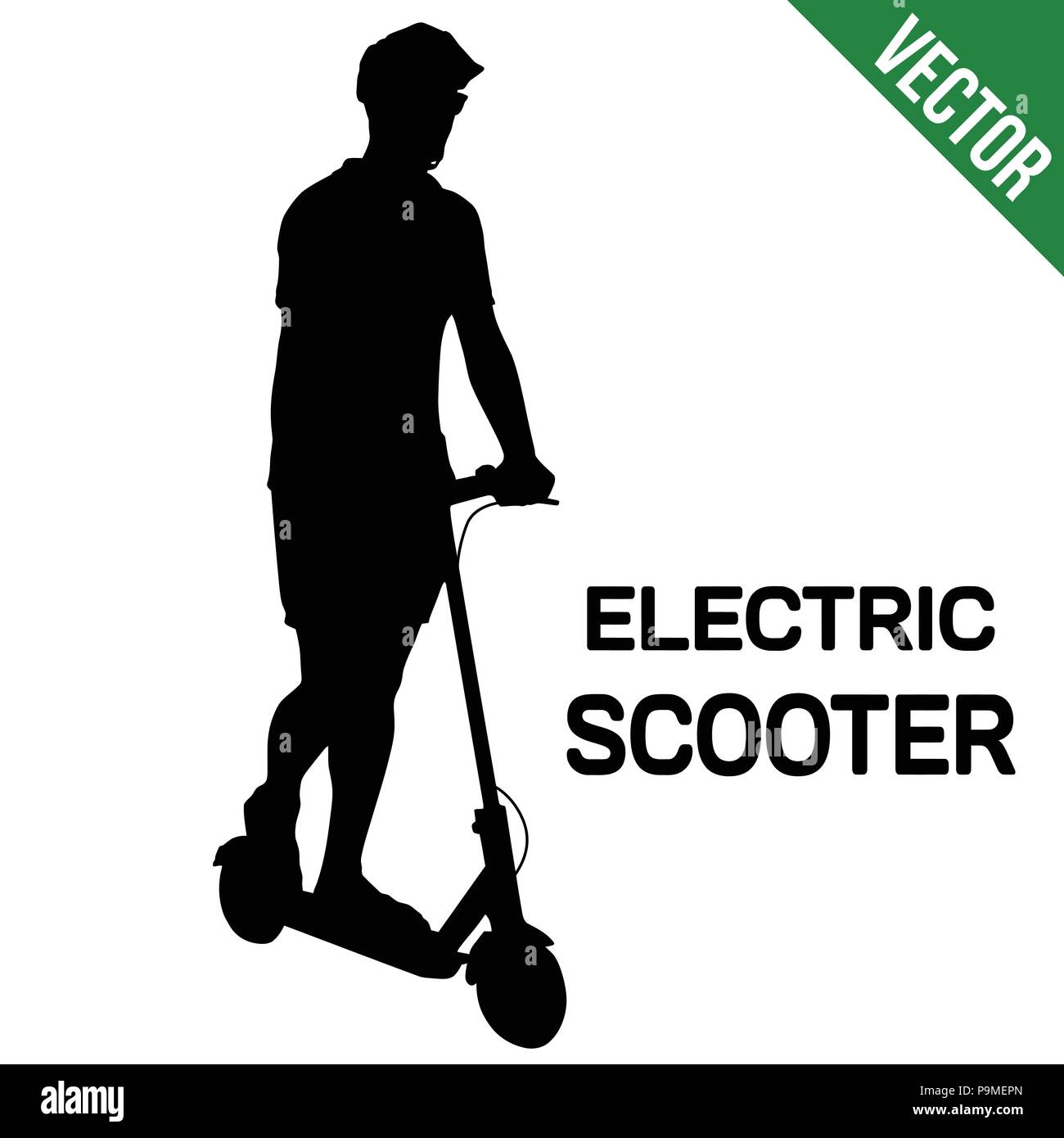 Man silhouette riding electric scooter on white background, vector illustration Stock Vector