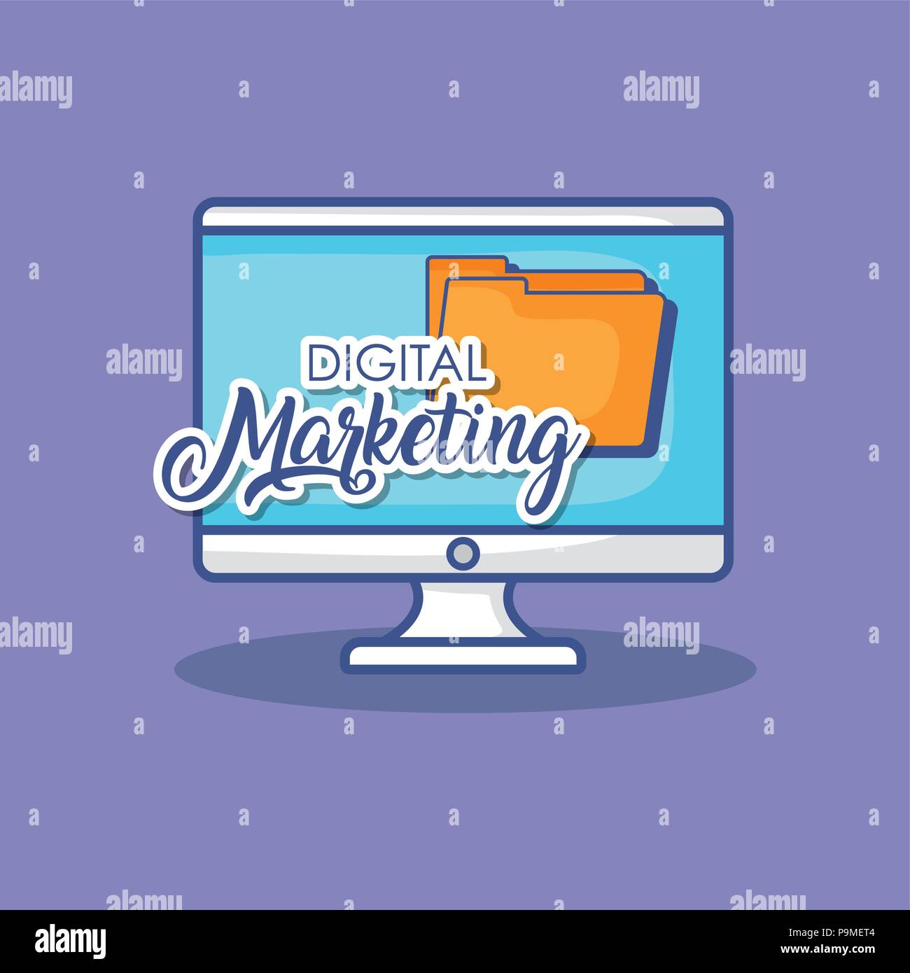 digital marketing design computer and folder over purple background ...