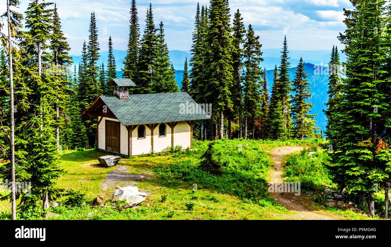 Sun Peaks, British Columbia, Canada  Franziskus Chapel in the summer alpine of Tod Mountain, at the ski resort of Sun Peaks in BC, Canada Stock Photo