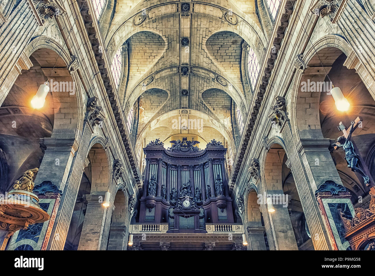 Inside the Saint-Sulpice church in Paris Stock Photo