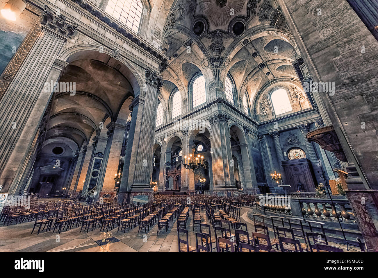 Inside the Saint-Sulpice church in Paris Stock Photo