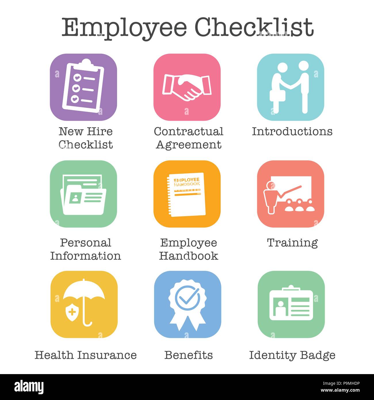 New Employee Hiring Process Icon Set W Materials Badge Etc Stock