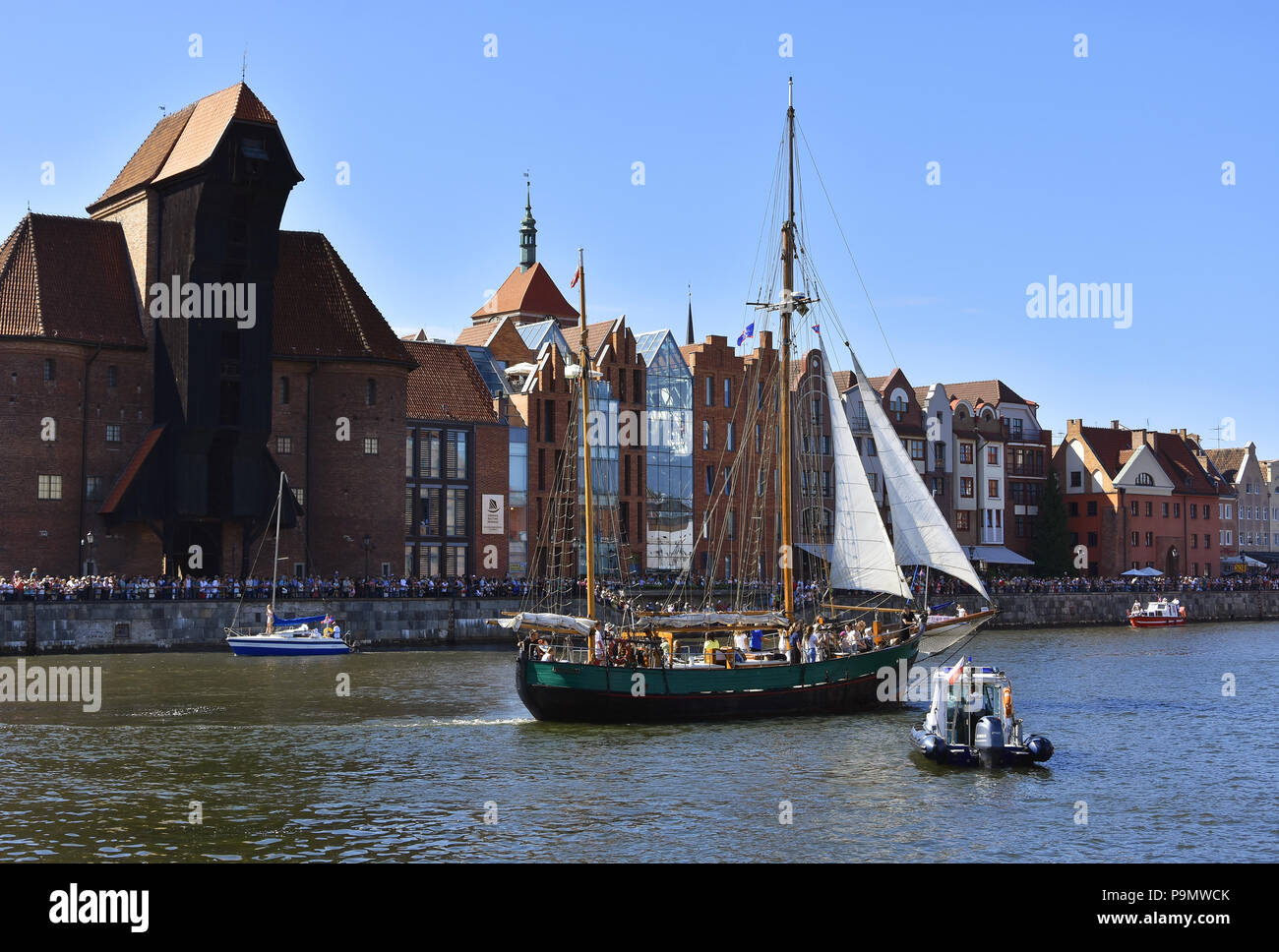 GDANSK, POLAND - JULY 8, 2018. Sailing Ships Parade on Motlawa River during 22nd edition of Baltic Sail  in the Gulf of Gdansk, Poland. Stock Photo